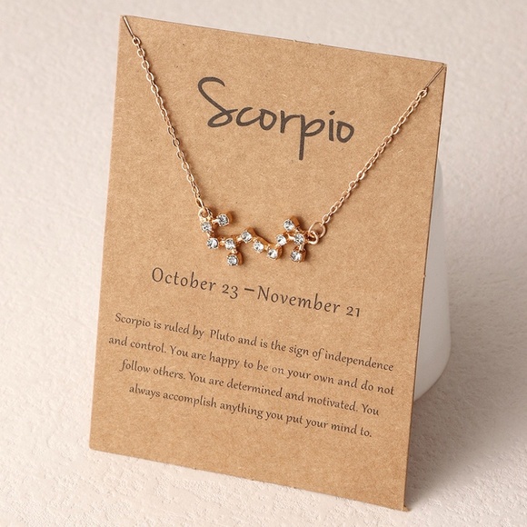 **SCORPIO* Gold x Rhinestone Constellation Pattern Shape Fashion Necklace - Picture 1 of 1